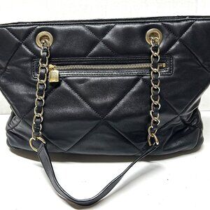 Talbots Black Quilted Shoulder Bag with Gold Chain Accents